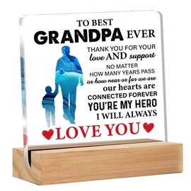 Grandpa Gifts From Granddaughter Grandson, Grandfather Gifts for Birthday Christmas Father's Day, Best Grandpa Ever Clear Acrylic Desk Decorative Sign for Home Decor, 4 x 4 Inches