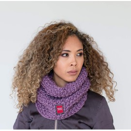 PREMIUMARMADA Women's Snood Wool Scarf Trendy Scarf Neck Warmer 100% Wool Warm Thick Winter Scarf Hand Knitted Scarf, purple