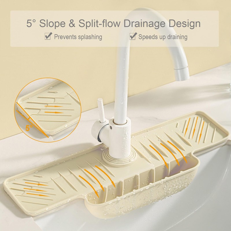 Silicone Faucet Mat with Sponge Holder, Sink Splash Guard, Faucet