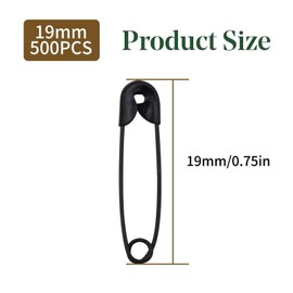 500 PCS Black Safety Pins, 0.75Inch/19mm Safety Pins Small, Rust Resistant Nickel Plated Steel Set for Crafting, Sewing, Rimming Fastening Clip Button for Garment Hang Tag, Small Safety Pins