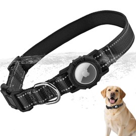 LZXLXS Airtag Dog Collar with Waterproof Air Tag Holder, Integrated Reflective Pet Collar with Soft Padding, Adjustable Nylon Collar for Small Medium Large Dogs, Black,XL (18.1"-27.5")