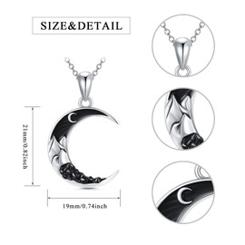 Shusukue Bat/Spider/Wolf/Cat/Fox/Owl/Sun Crescent Moon Chain 925 Sterling Silver, Bat Moon Cat Necklace Black Women's Gothic Pendant Jewellery Gifts for Women Girls, Sterling Silver
