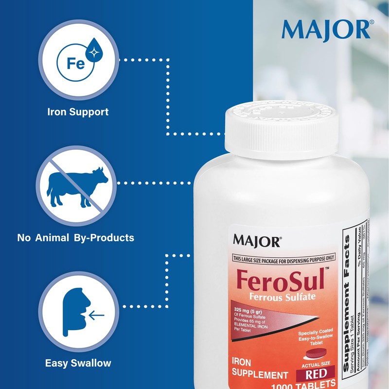 Major Ferosul - Ferrous Sulfate 325mg Tablets with 65mg of