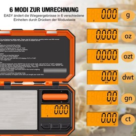 UNIWEIGH Digital Gram Scale, 200g/0.01g Precision Scales Electronic Mini Scales for Powder, Coins, Jewellery, Herbs, Food, 6 Units, LCD Display, Tare, Auto Off, with 50 g Calibration Weight