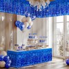 2 Pack Light Blue Table Skirts, 29x108" Metallic Foil Tinsel