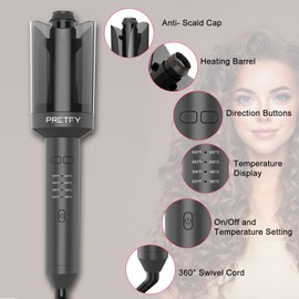 Pretfy Auto Hair Curler Automatic Curling Iron with Rotate Left and Right Hair Curling Wand for Hair Styling