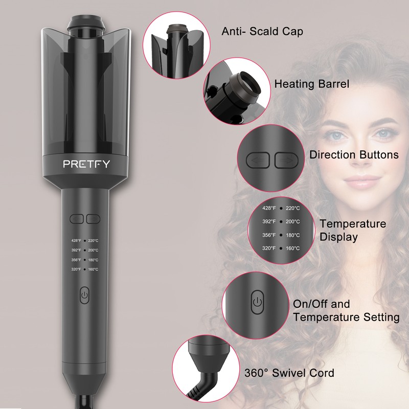 Pretfy Auto Hair Curler Automatic Curling Iron with Rotate Left