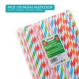 Dohe Horeca - Cannucce di Carta Biodegradabili (100 pz.) - Multicolore, Dimensione Grande: 21 cm, Riciclabili e Resistenti, per Bevande Calde e Fredde, per Feste, Compleanni, Celebrazioni