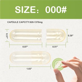 Size 000 Pullulan Empty Capsules, 1000 Count Clear Empty Vegan Capsules DIY Vegetable Capsule Pill Filling