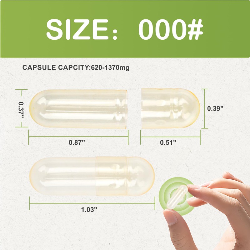 Size 000 Pullulan Empty Capsules, 1000 Count Clear Empty Vegan