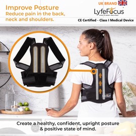 LyfeFocus S1 Premium Invisible Breathable Back Posture Corrector for Men & Women - Metal Upper Back Support Brace - Effective Posture Correction for Neck, Shoulder & Back Pain (Black, Large)
