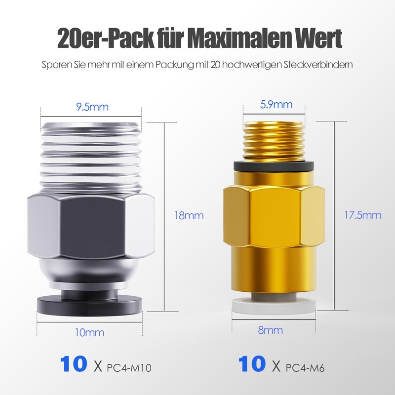 HANGLIFE PC4-M10 & PC4-M6 PTFE Hose Connectors, Push-to-Connect Quick Connectors,