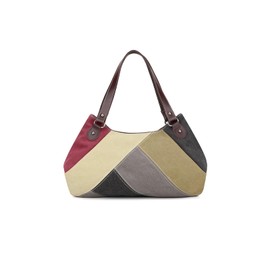 CORIOS Women Handbag Multi-Color Splice Striped Shoulder Bag Canvas Tote Bag Large Capacity Top Handle Bag Casual Hobo Bag for Shopping Office Travel Party Work Grey