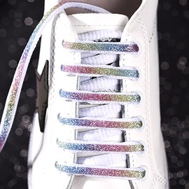 Rio Grande ZM-SR6849 Sparkling Colorful Glitter Design Shoe Lace, Round Shape Sneakers, Boots, General Purpose, Outdoor, Sports, Exercise, laser black