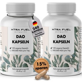 DAO Capsules 240 Pieces (High Dose) - 300,000 HDU per Daily Dose - DAO Enzyme from Pea Protein - Vegan & Laboratory Tested (Pack of 2)