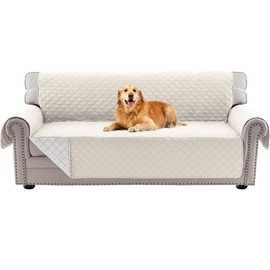 PrinceDeco Couch Cover for Dogs Washable Reversible Couch Covers for 3 Cushion Couch Sofa Pet Friendly Water Resistant Furniture Protector with Elastic Straps(Sofa 66", Ivory)