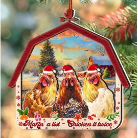 Chicken Christmas Ornament - Chicken Ornaments for Christmas Tree - Chicken 2 Layered Wooden Ornament Christmas Decor 2024 (NOT 3D) - Gifts for Chicken Lovers - Funny Chicken Gifts for Women, Men