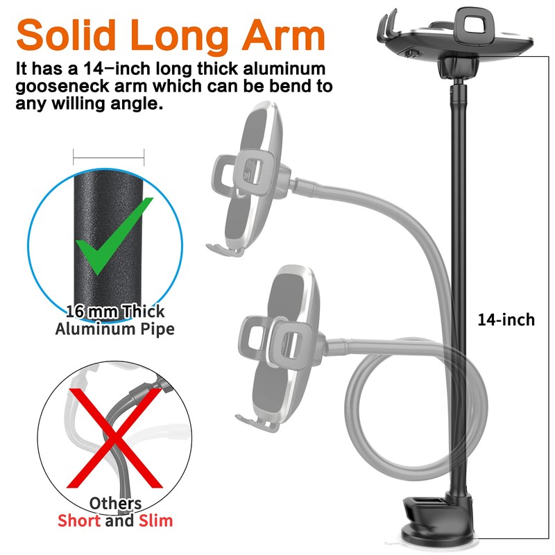 1Zero Solid Car Truck Phone Mount Holder with 14-Inch Gooseneck
