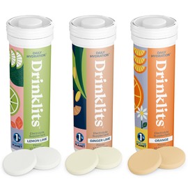 Drinklits Daily Hydration Variety Pack (3) Tube Bundle | Ginger-Lime + Lemon-Lime + Orange | Electrolyte Tablets – 0g Sugar – Great Taste | 30 Servings - 10 Tablets Per Tube