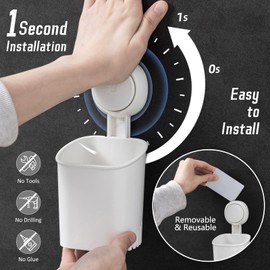 LEVERLOC Powerful Suction Cup Toothbrush Holder, Drill-Free Wall Shower Holder for Toothbrush, Toothpaste, Razor, Removable Suction Cup in Shower, Self-draining Kitchen Tableware Organizer, White
