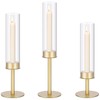 Gold Hurricane Candle Holders, Taper Glass Cover Candlestick, Tall Brass