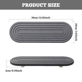 Stone Drying Mat Kitchen, 30 × 10 cm Stone Dish Drying Mat for Kitchen Counter, Diatomaceous Earth Dish Drying Mat with Wooden Feet, for Kitchen Dishes Bottles Cups Bathroom (Dark Gray)