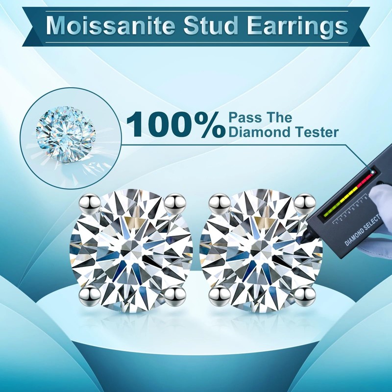 Moissanite Earrings, 3-10MM Diamond Stud Earrings For Women Men 925