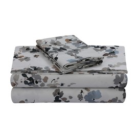 Tribeca Living 300 Thread Count Cotton Extra Deep Pocket Printed Sheet Set, Twin, Lisbon Grey/Multi