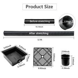 EIMSOAH Square Catch Basin Drain Kit,8.5x8.5 Inch Low Profile Catch Basin Drainage Downspout Extension Kit with Flexible Pipe, No Deep Dig Needed, Pipe Stretched Length 5.1ft