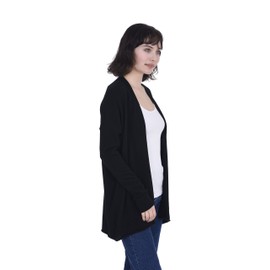Cashmeren Lightweight Open Front Cardigan 100% Pure Cashmere Long Sleeve Sweater for Women (Black, X-Large)