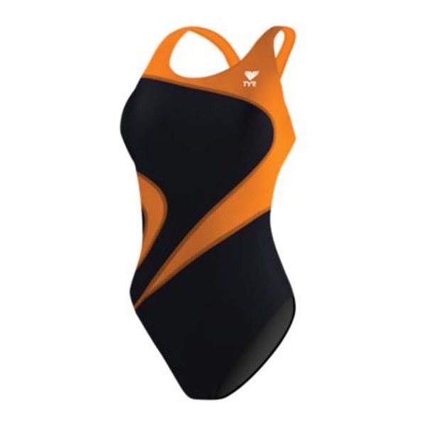 TYR Women's Standard Alliance T-Splice Maxfit Swimsuit, Black/Orange, 34