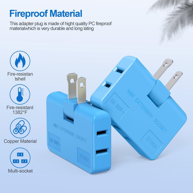 ETwinCoo Flat Wall Plug Adapter AC Outlet Extender, 2-Prong Swivel