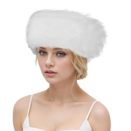 Gvhntk Faux Fur Headband for Women with Elastic Fuzzy Fur Hat Winter Earwarmer Earmuff Furry Headwrap for Cold Weather Ski White