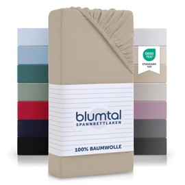 Blumtal® Baumwolle Spannbettlaken 140x200cm Basics Jersey - Bettbezug 140x200cm - Oeko-TEX zertifiziertes Spannbetttuch 140x200cm - Matratzenbezug 140x200cm - Bettbezug - Leintuch - Taupe