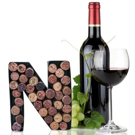 Metal Letter Wine Cork Keepsake Saver & Holder Monogram w/Free Wall Mount Kit A-Z (Letter N, Small)