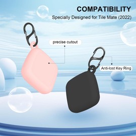 FGERWZ [2 Pack] Silicon Case for Tile Mate 2022 Tracker with Keychains, Tile Mate Holder Anti Lost Hidden Full Cover, Waterproof Tile Mate Case for Keys, Bags, Cat Dog Collar Holder (Black+Pink)