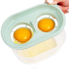 Deluxe 4-In-1 Egg Separator Set - Double Egg White Separator With Built-In Egg Cracker, Food Container Plus Lid, and Egg Shell Tweezer - Easily Crack, Separate, and Store Eggs Without Mess - Green
