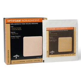 Medline Optifoam Non-Adhesive Foam Dressings, Sterile, 4" x 4" (Pack of 10)