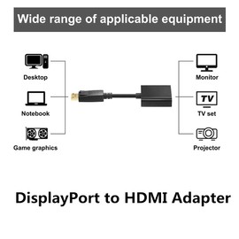 YIKUER DP to HDMI Adapter, Gold-Plated Display Port Male to HDMI Female Converter 60Hz Compaitible with PC Laptop Dell HP Monitor HDTV Projector & More Passive, Black