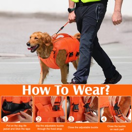 Relaxweex Dog Life Vest with Floating Long Leash High Flotation Reflective Adjustable Dog Life Vest and Long Lead Training Tracking Line for Outside Hiking Swimming Beach Lake(XXL)