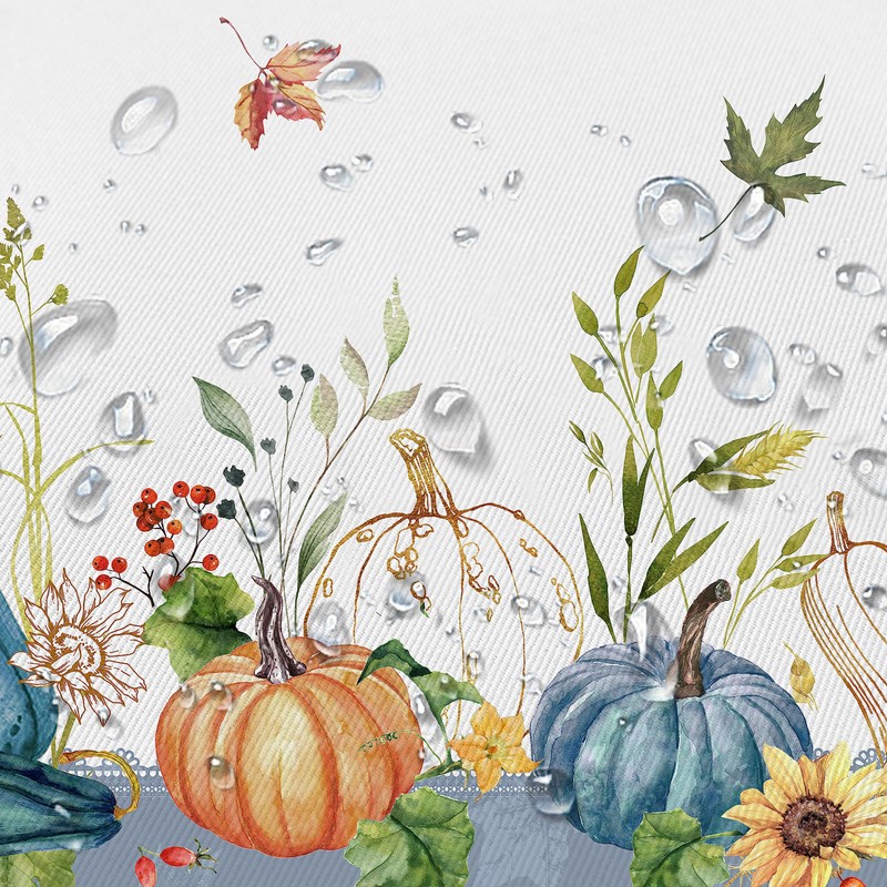 Autumn Oval Tablecloth Thanksgiving Autumn Harvest Blue Pumpkin Sunflower Maple