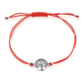 Tree of Life Bracelet Bangle Sterling Silver 925 Red Cord Round Charm Adjustable