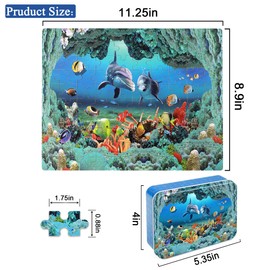 LELEMON Underwater World Puzzles for Kids Ages 4-8,100 Piece Ocean Dolphins Fishes Jigsaw Puzzle for Children,Learning Educational Toys for Boys and Girls