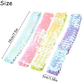 Sequin Headband, 4 Pcs Adjustable Headband Elastic Abba Women Accessories Sparkly Sports Headband Glitter 70s Hair Accessories for Girls Women