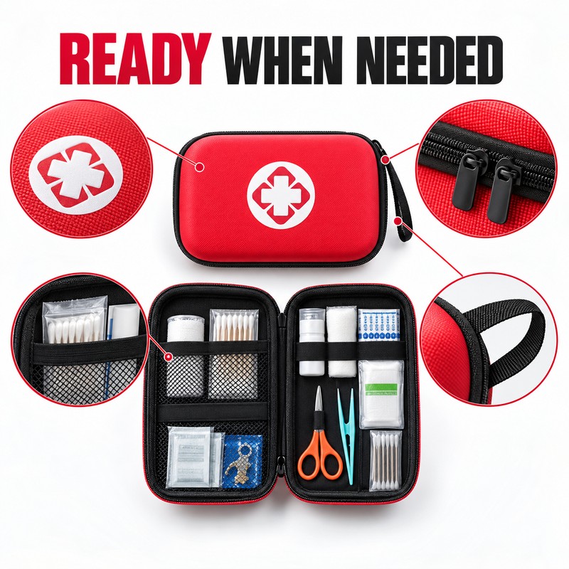 15-Piece First Aid Kit with Hard Shell EVA Case –