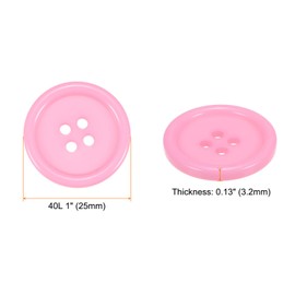 sourcing map 10pcs 40L Sewing Buttons 1"(25mm) Resin Round Flat 4-Hole Craft Buttons for Sewing Clothing and DIY, Pink
