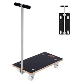 Collapsible Wood Platform Dolly with Handle, 441-lb Load Capacity Heavy Duty Wood Furniture Dolly, Multifunctional Movers Carrier with Wheels