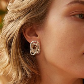 Enautoabs Plated Chunky Twisted Knot Stud Earrings Gold Geometric Drop Dangle Earrings Large Thick Metal Knot Earring Jewelry for Women