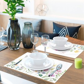 Placemats Set of 4, Yellow Lemon Non Slip Heat Resistant Linen Fabric Cotton Cloth Place Mats, Buffalo Plaid Black Square Washable Dining Table Mat for Summer Fall Rustic Farmhouse Home Kitchen Decor