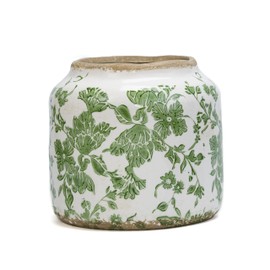 Dosayes Ceramic Pot for Plant,Crackle Glaze Vintage Plant Pots with Drainage Hole,5.51inch Corrugated Surface Planter for Indoor (Green